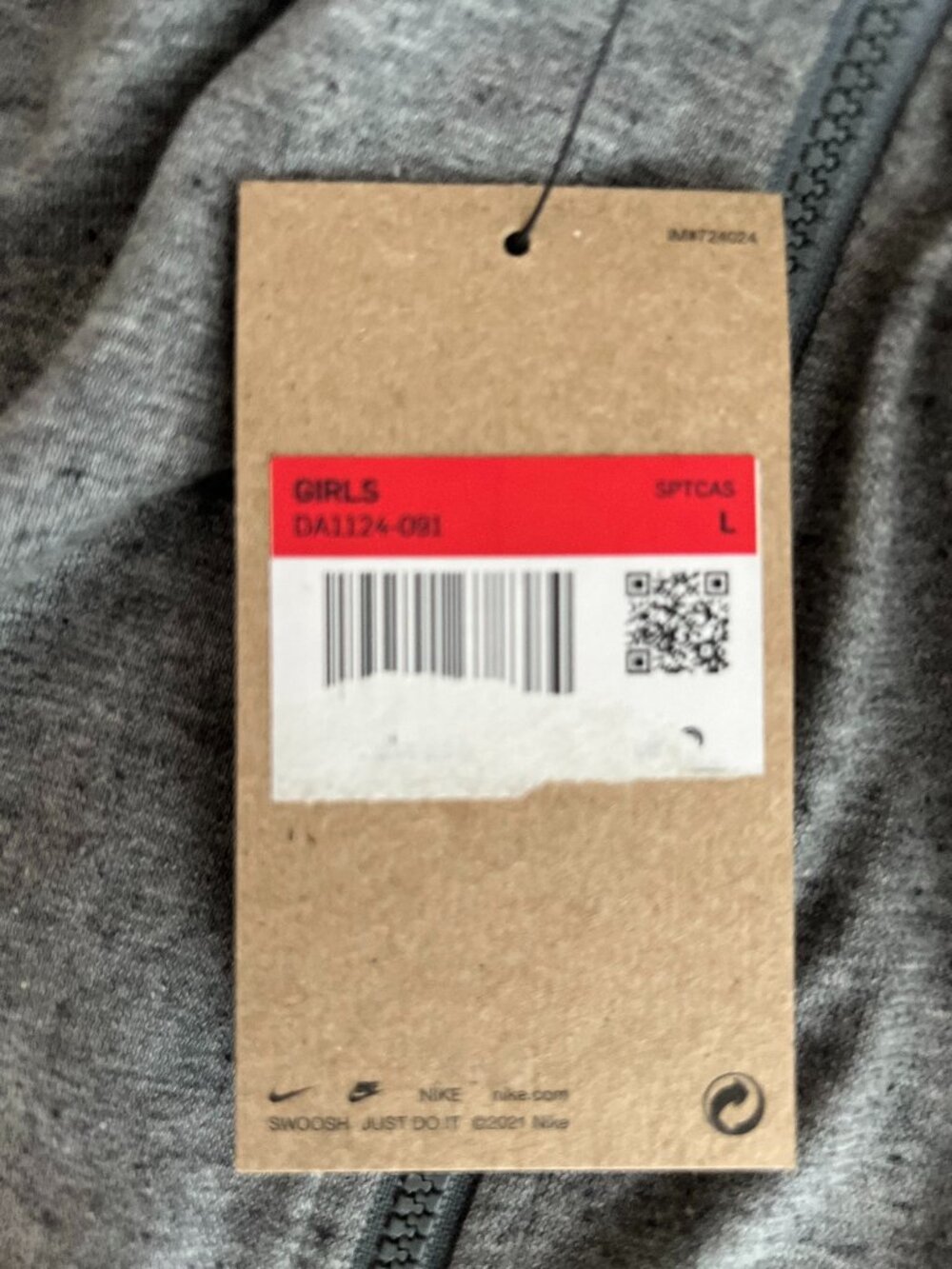 🌟 Nike Big Girls' Sportswear Full-Zip Jersey Hoodie – Gray Heather, NWT - Picture 5 of 5